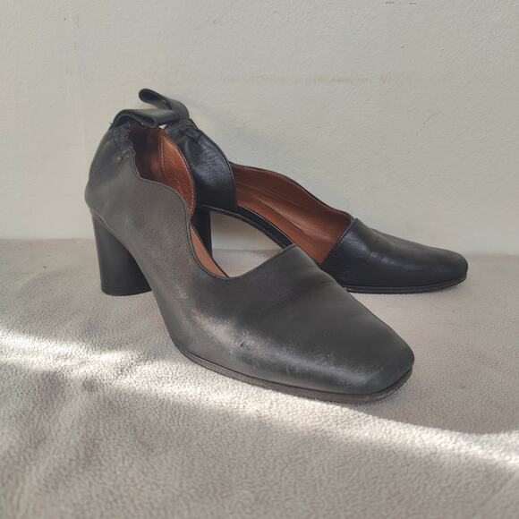 Gray Matters Yune Ho Cut Out Heels Womens‎ 7 37 Black Leather Block Heel D'Orsay - Picture 1 of 10